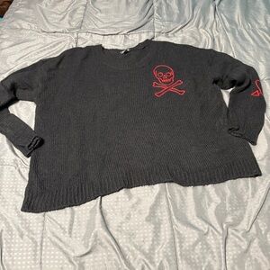 torrid Sweater Womens size 2x 2 Black Red Skull Cross Bones Heart Star